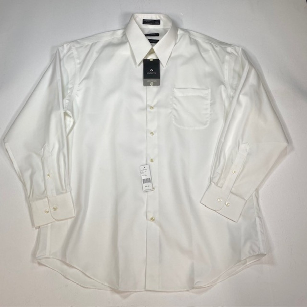 Claiborne Mens White Wrinkle Free Cotton Dress Shirt 17 34/35 XL NWT